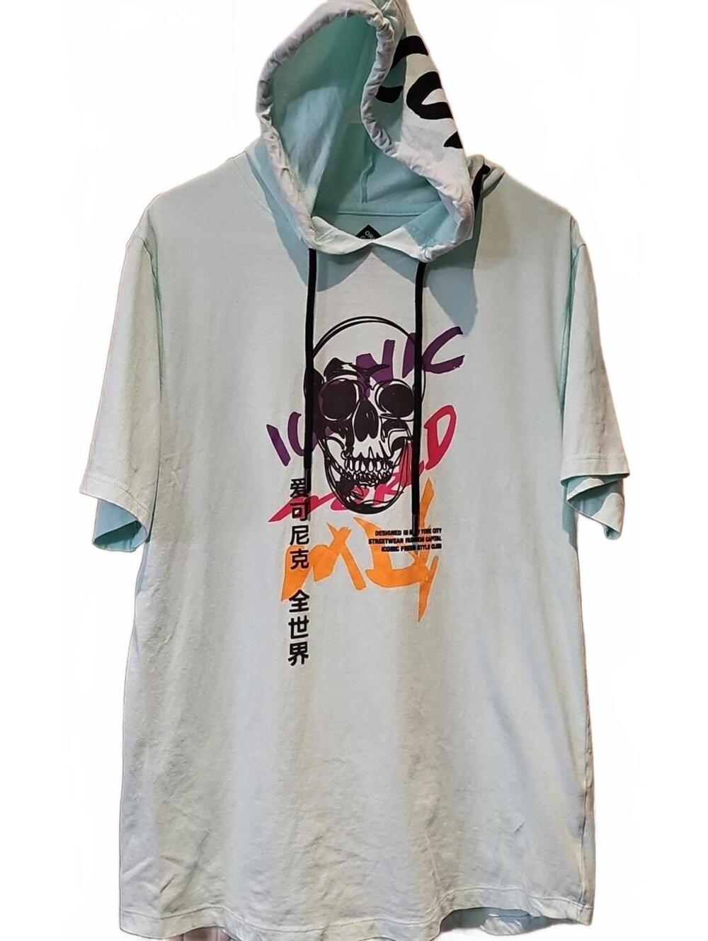 Original Gravity Asian Graphic Streetwear  Short Sleeve Hoodie Size M.  NWOT